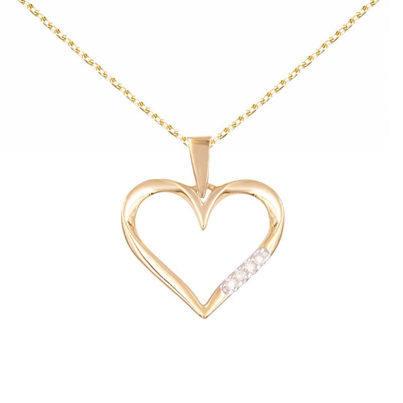 Collier - Pendentif Or Jaune et Zirconiums - Motif Coeur - Chaine Dorée