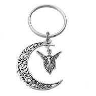 Porte-clés fée ailes croissant de lune argenté