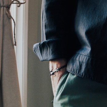 Bracelet cordon ancre argent 925 homme - gravure JE T'AIME