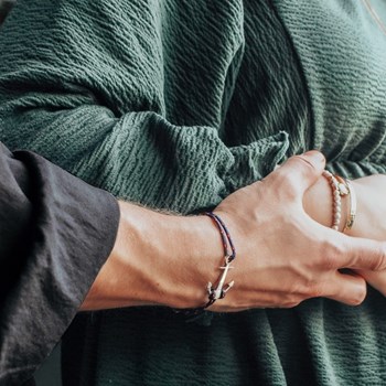 Bracelet cordon ancre argent 925 homme - gravure JE T'AIME