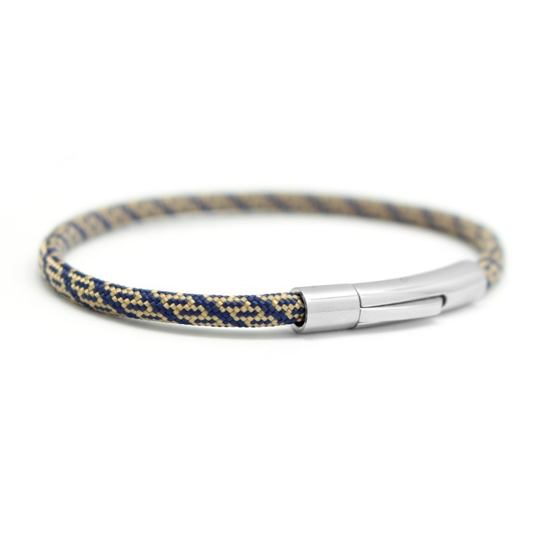 Bracelet cordon bleu et beige - Acier inoxydable - gravure BEST DAD - vue 2