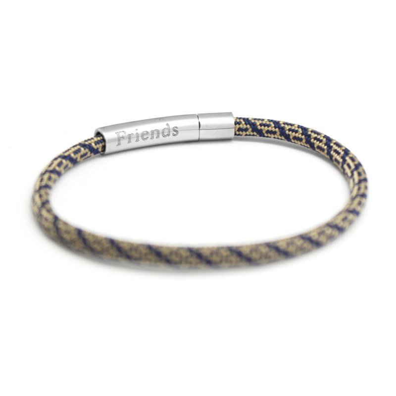 Bracelet cordon bleu et beige - Acier inoxydable - gravure FRIENDS