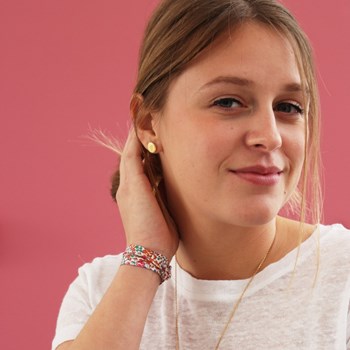 Puces rondes perlées plaqué or - gravure COEUR