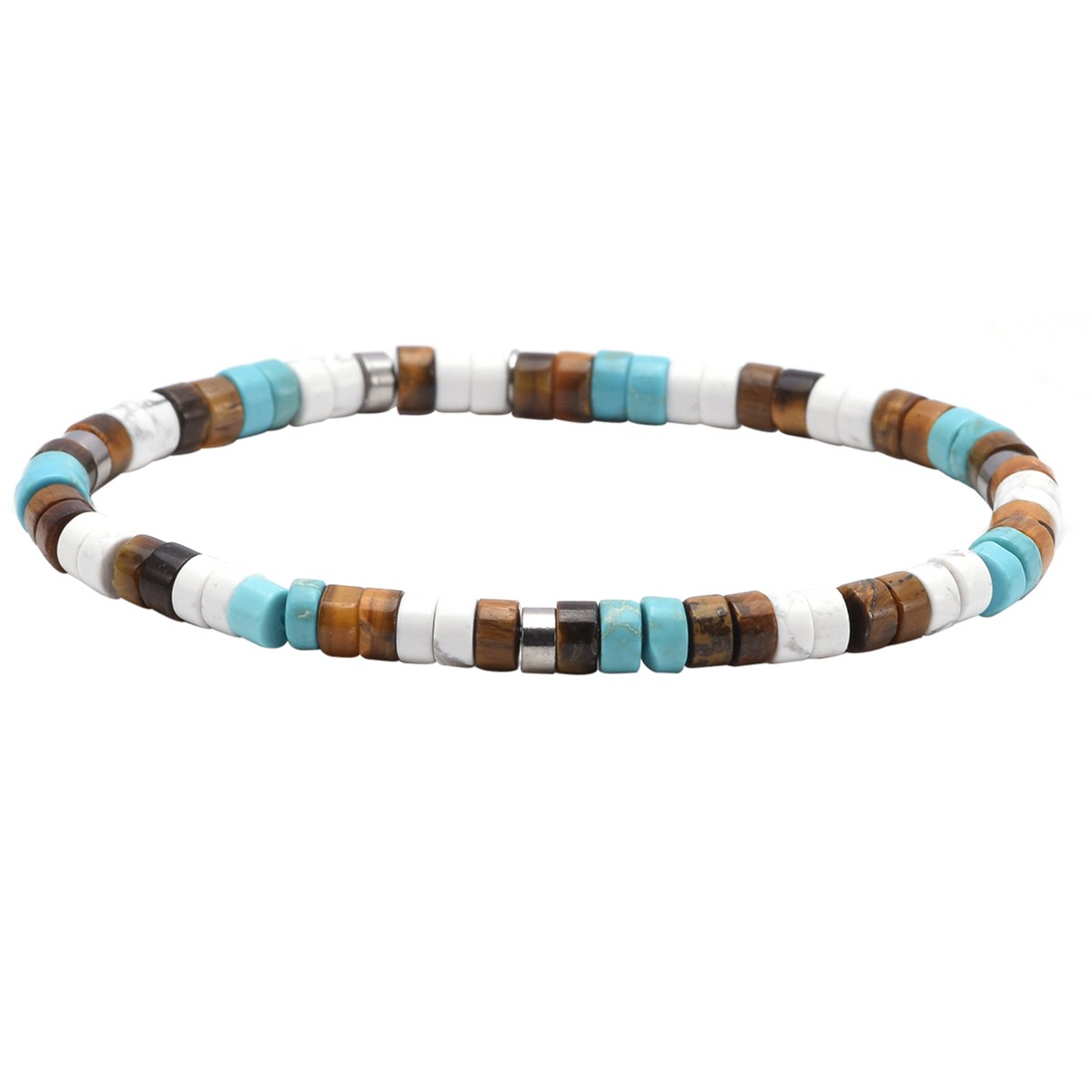 Bracelet Perles Heishi 4mm Turquoise Oeil Tigre Et Turquoise Blanche