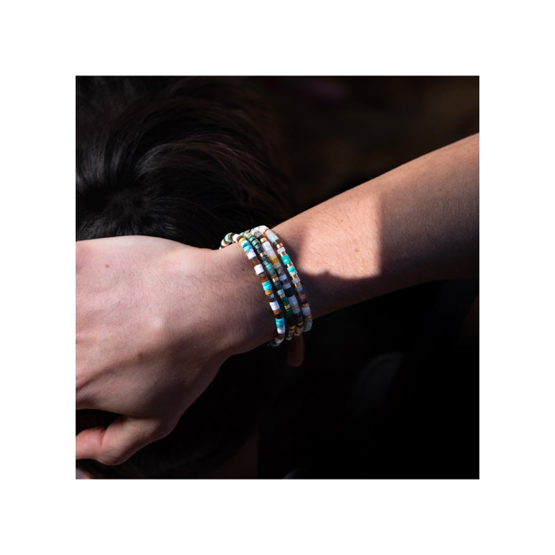 Bracelet Perles Heishi 4mm Turquoise Oeil Tigre Et Turquoise Blanche - vue 2