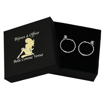 Boucles d'oreilles créole torsadée oxyde de zirconium Argent 925 Rhodié