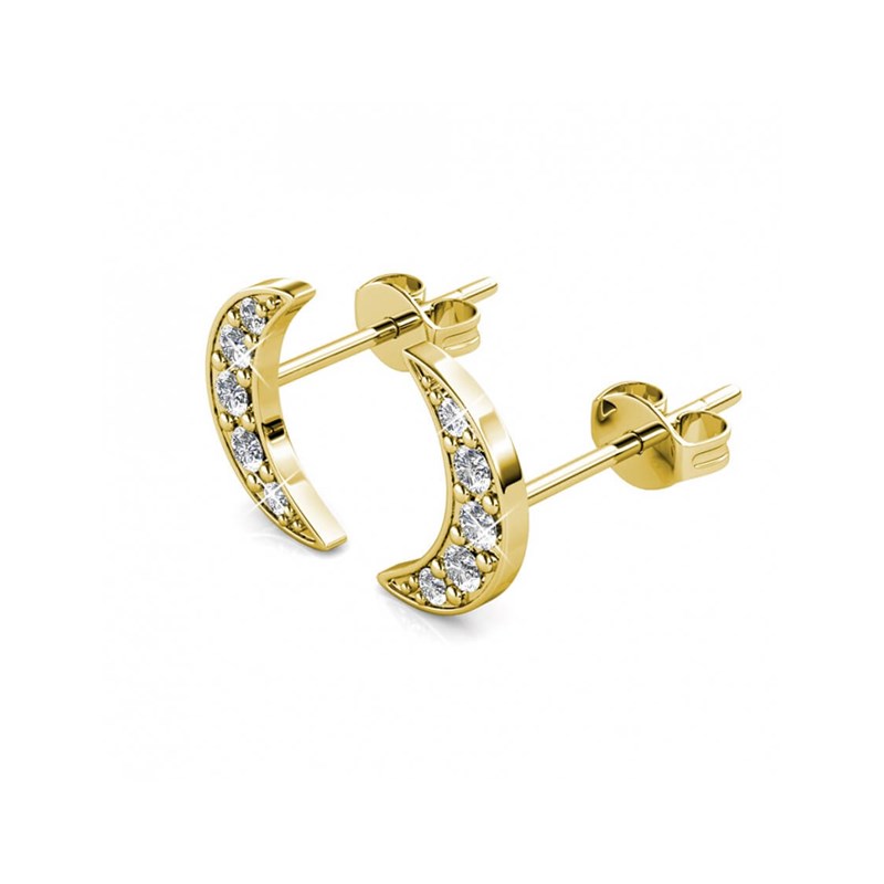 Boucles d'oreilles Crescent Moon - Doré et Cristal - vue 3
