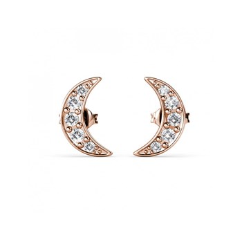 Halve maan oorbellen - Rose Goud en Kristal