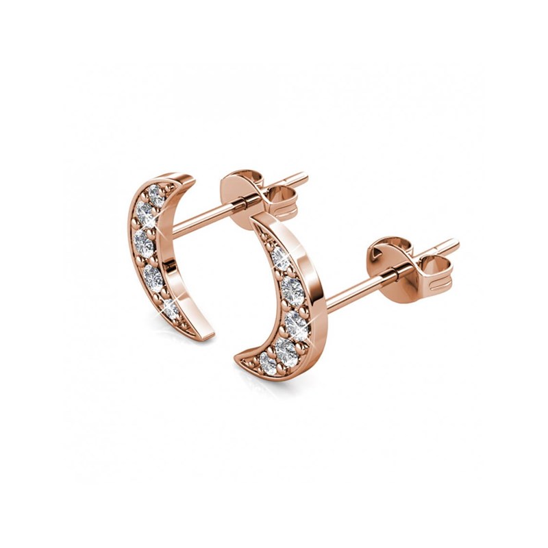 Boucles d'oreilles Crescent Moon - Or Rosé et Cristal - vue 3