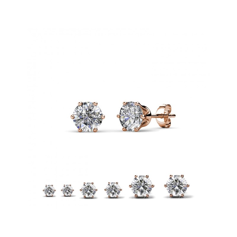 Boucles d'oreilles Solitaire Taille S - Or Rosé et Cristal - vue 3