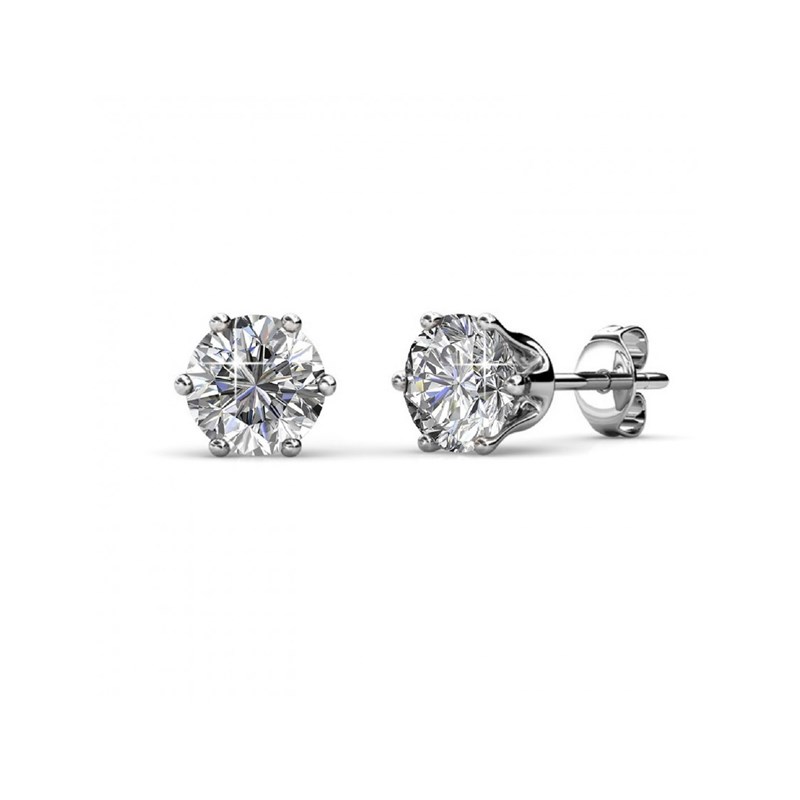 Boucles d'oreilles Solitaire Taille L - Argenté et Cristal