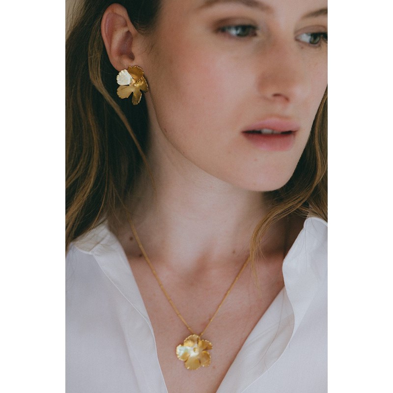 maxi boucles d'oreilles puces fleurs plaqué argent - ORPHÉE - vue 3