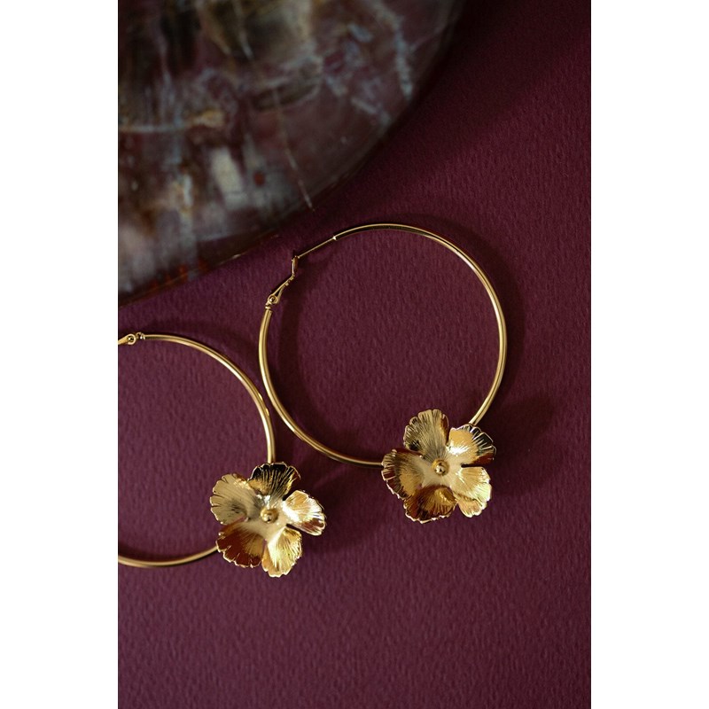 boucles d'oreilles créoles fleurs doré à l'or fin - ORPHÉE - vue 3