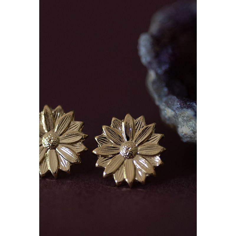 boucles d'oreilles puces fleurs doré à l'or fin - MAÏA - vue 3