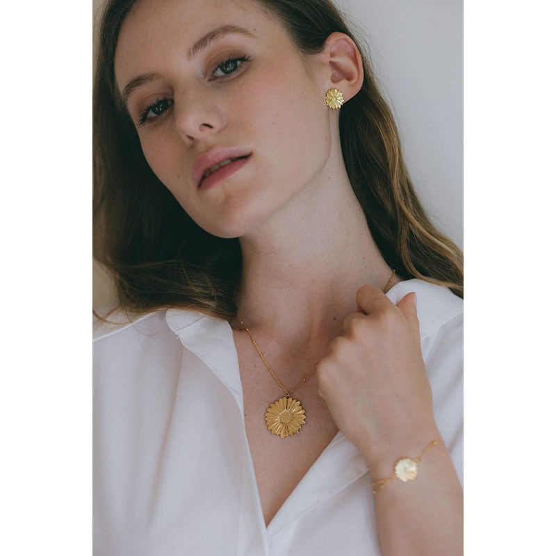 boucles d'oreilles puces fleurs doré à l'or fin - MAÏA - vue 4