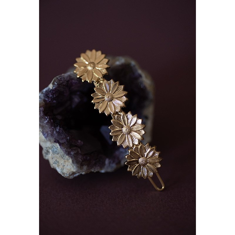 mini barrette fleurs doré à l'or fin - MAÏA - vue 3