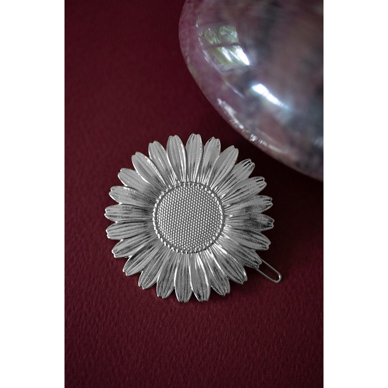 maxi barrette fleur plaqué argent - MAÏA - vue 2