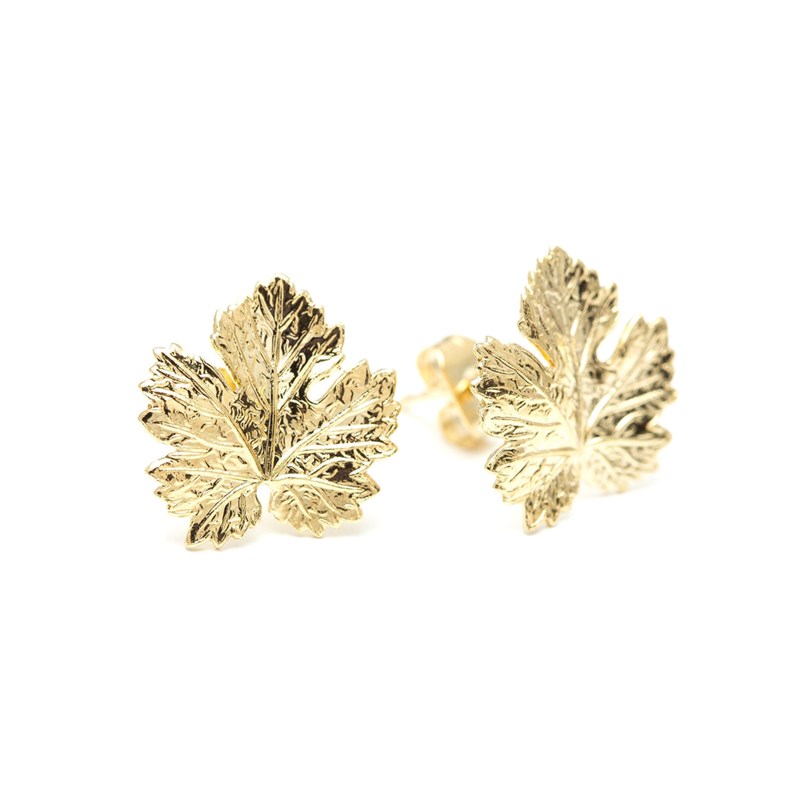 boucles d'oreilles puces feuilles doré à l'or fin - HÉRA