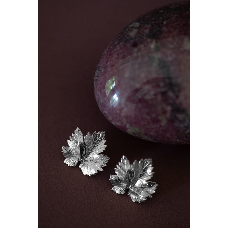 maxi boucles d'oreilles puces feuilles plaqué argent - HÉRA - vue 2