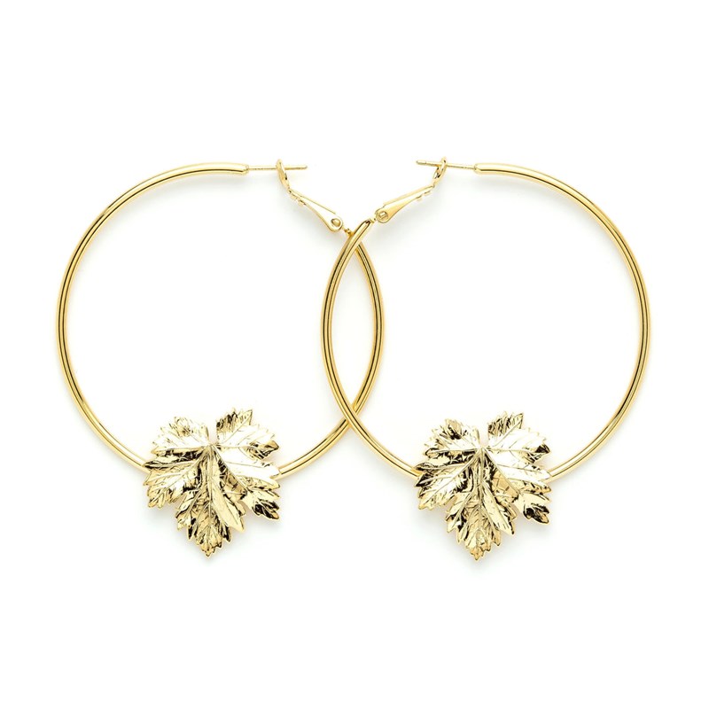 boucles d'oreilles créoles feuilles doré à l'or fin - HÉRA