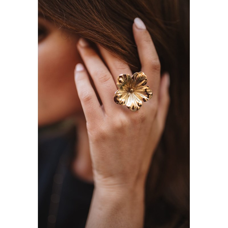 maxi bague fleur doré à l'or fin - GAÏA - vue 3