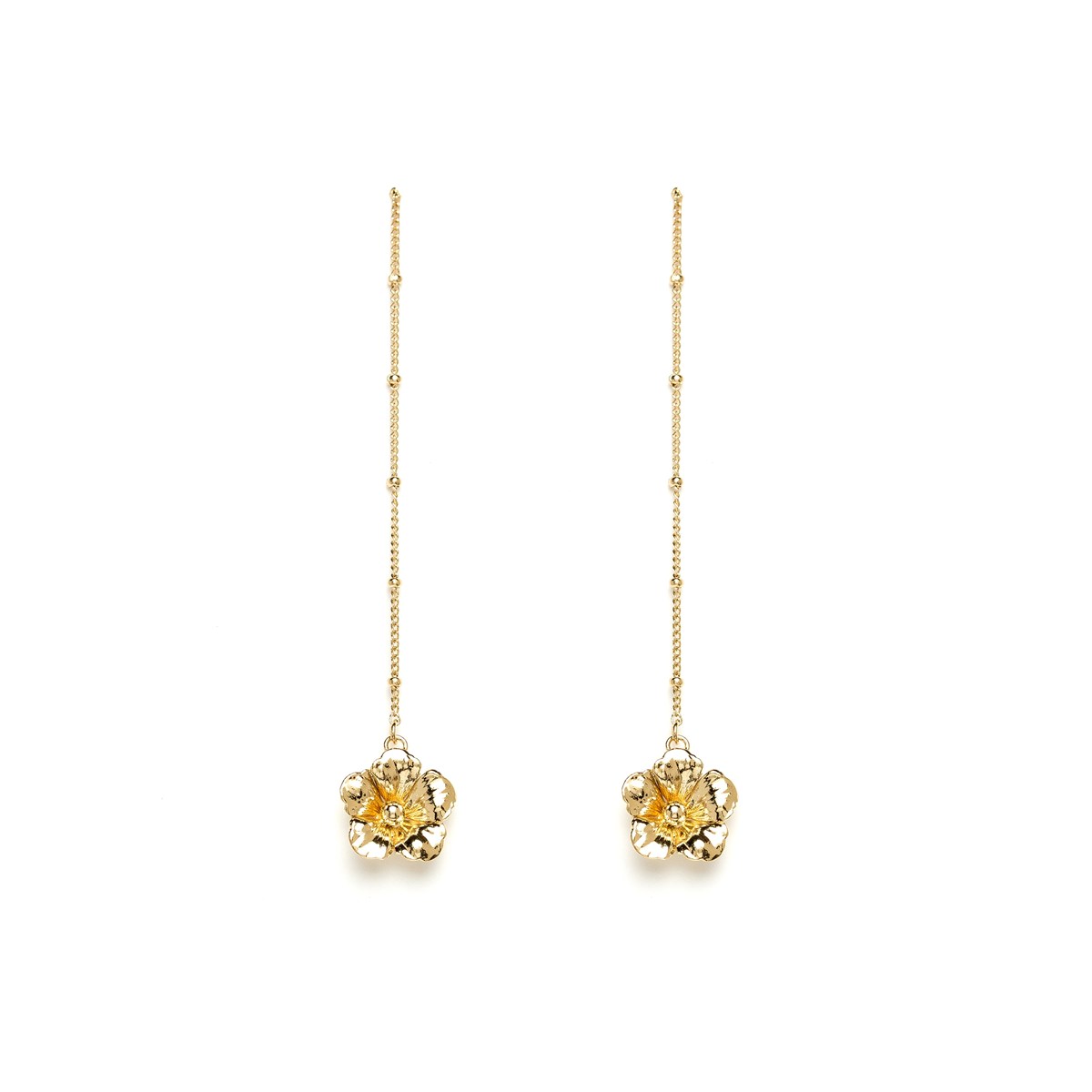 boucles d'oreilles pendantes fleurs doré à l'or fin - GAÏA