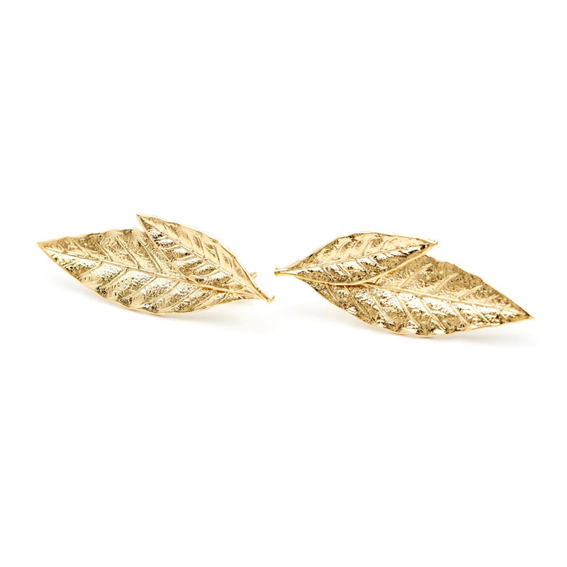 maxi boucles d'oreilles puces feuilles doré à l'or fin - THALIE