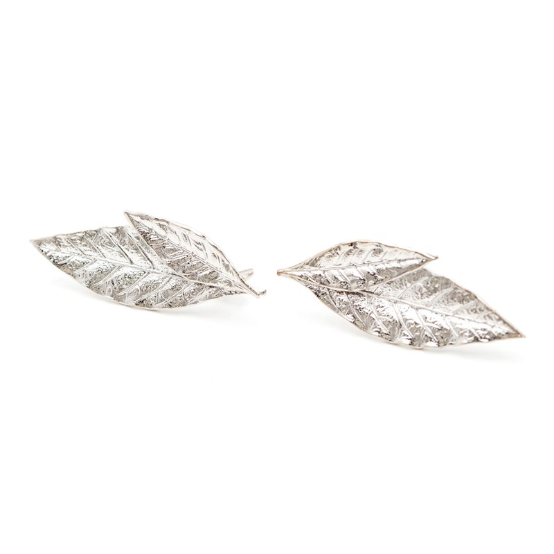 maxi boucles d'oreilles puces feuilles plaqué argent - THALIE