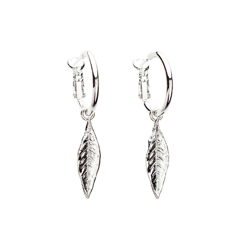 mini boucles d'oreilles créoles feuilles plaqué argent - THALIE