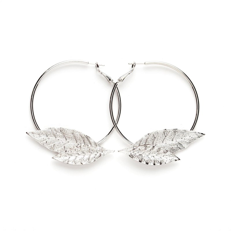 boucles d'oreilles créoles feuilles plaqué argent - THALIE