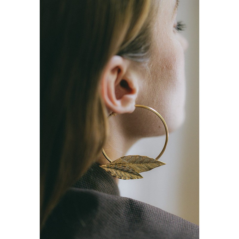 boucles d'oreilles créoles feuilles plaqué argent - THALIE - vue 3