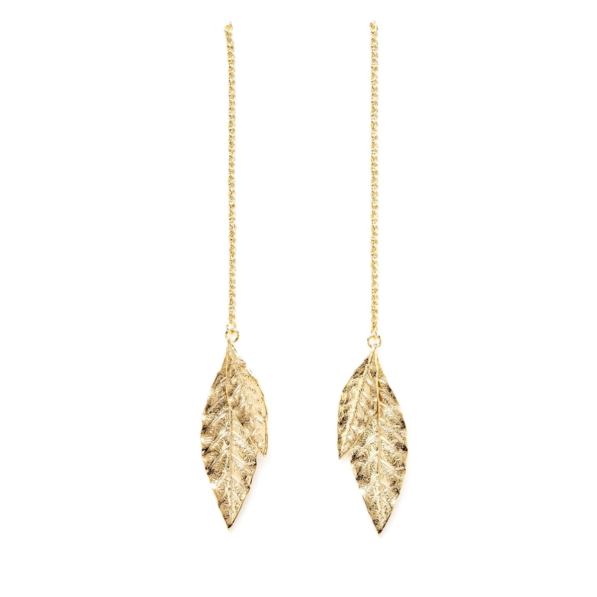 boucles d'oreilles pendantes feuilles doré à l'or fin - THALIE