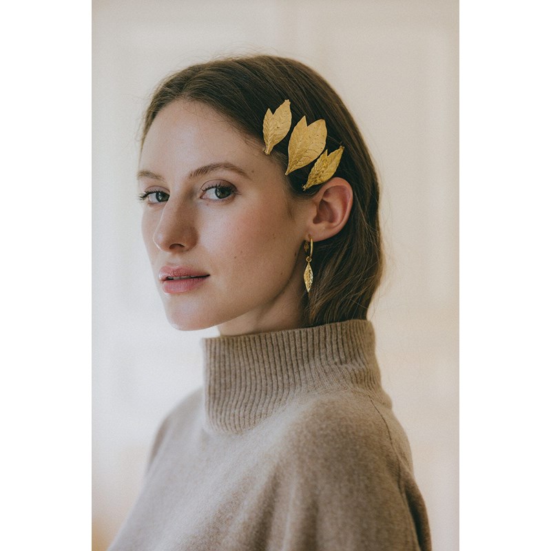 barrette feuilles doré à l'or fin - THALIE - vue 2