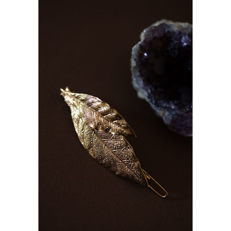 barrette feuilles doré à l'or fin - THALIE - vue 3