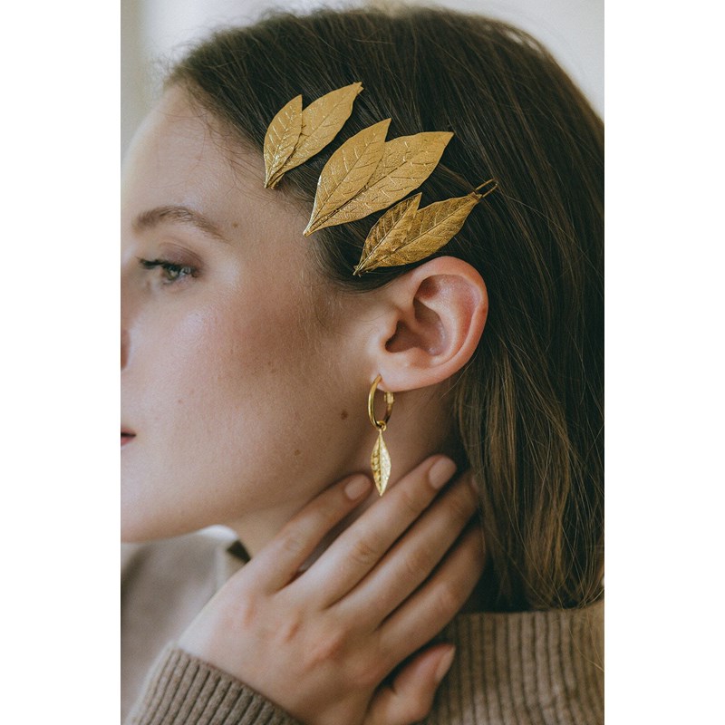 maxi barrette feuilles doré à l'or fin - THALIE - vue 4