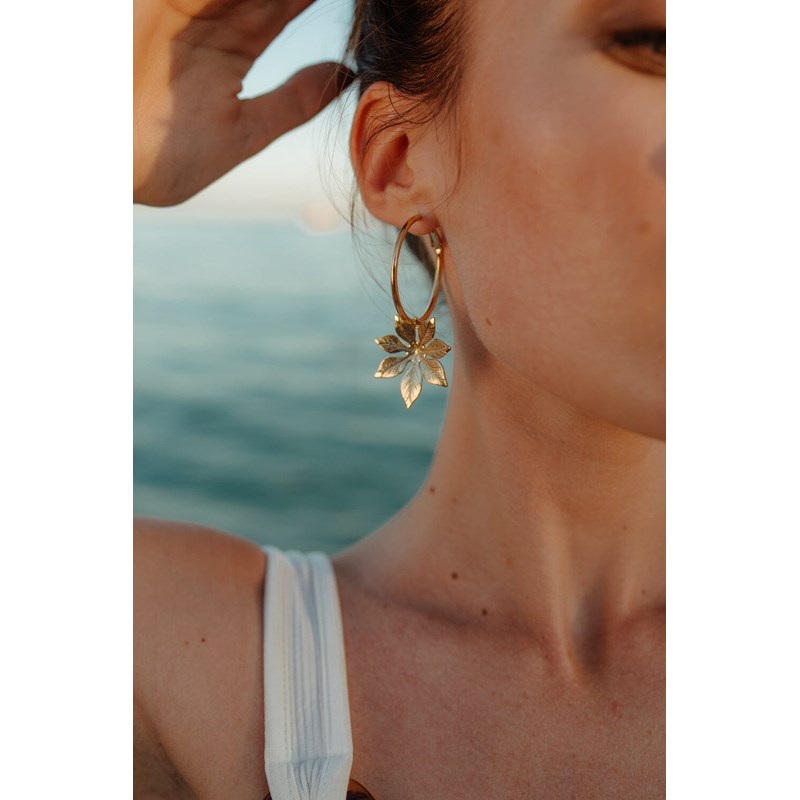 petites boucles d'oreilles créoles fleurs doré à l'or fin - CHLORIS - vue 2