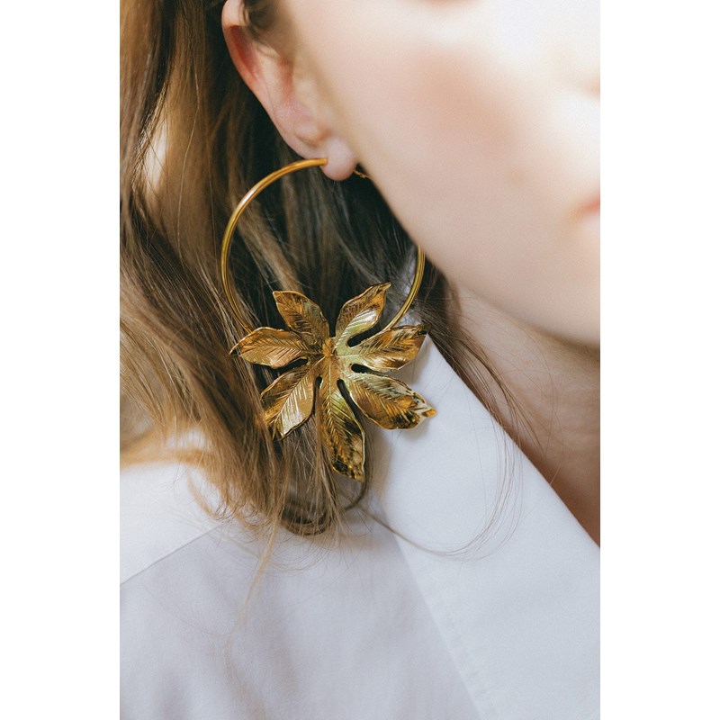 boucles d'oreilles créoles fleurs plaqué argent - CHLORIS - vue 3