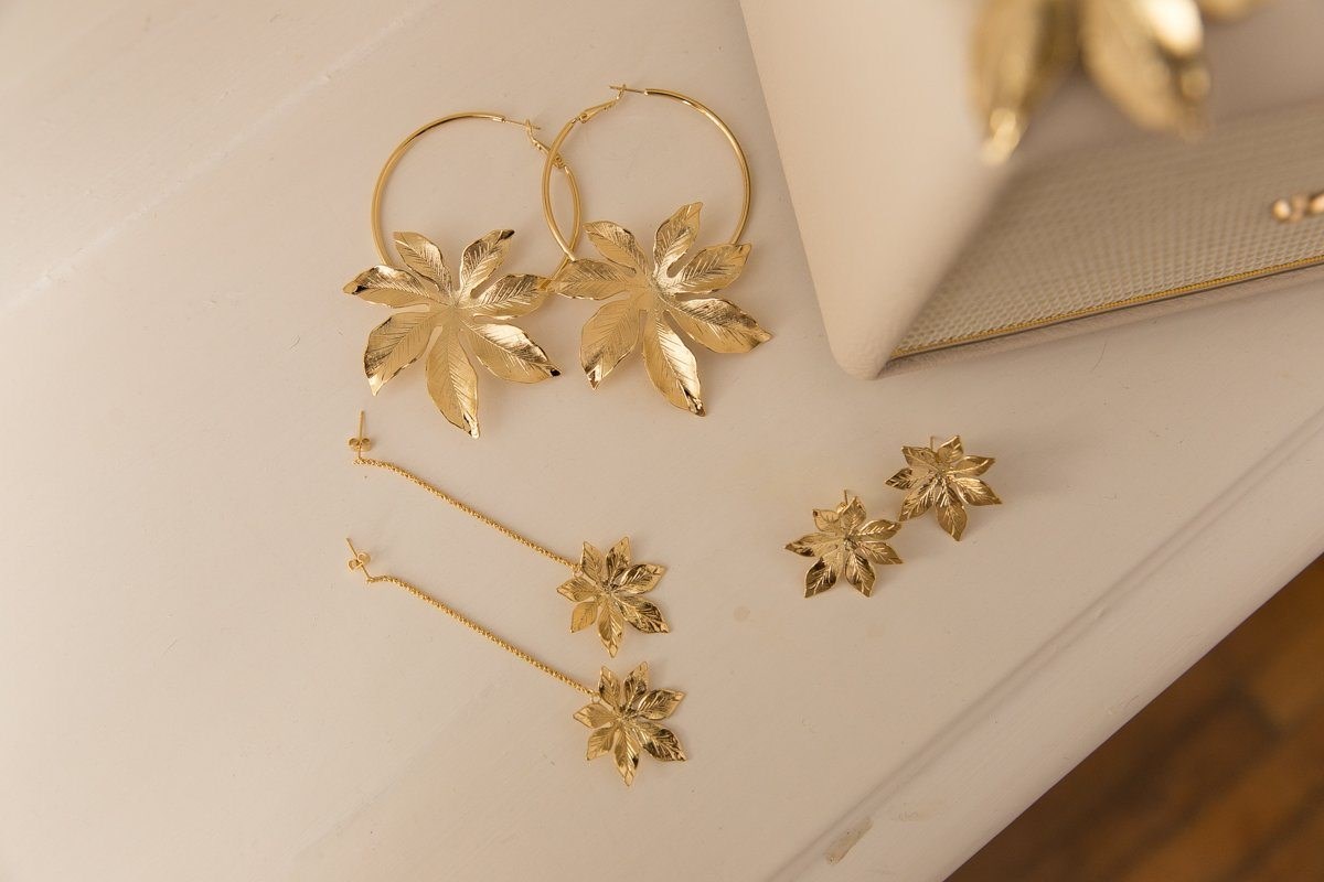 boucles d'oreilles pendantes fleurs doré à l'or fin - CHLORIS - vue 4