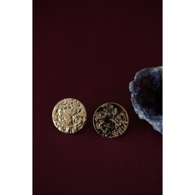 maxi boucles d'oreilles puces ronds martelés doré à l'or fin - HESTIA - vue 3
