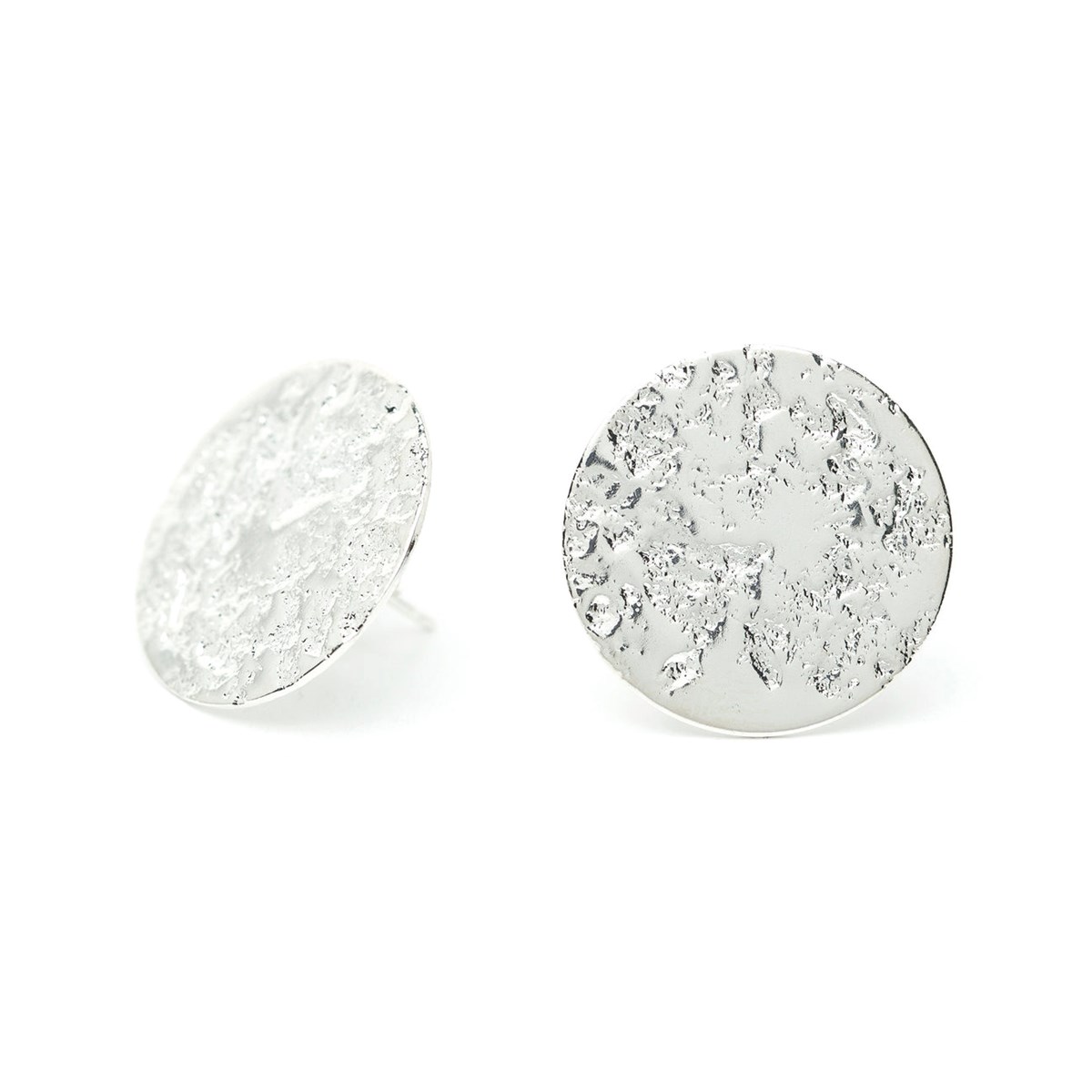 maxi boucles d'oreilles puces ronds martelés plaqué argent - HESTIA