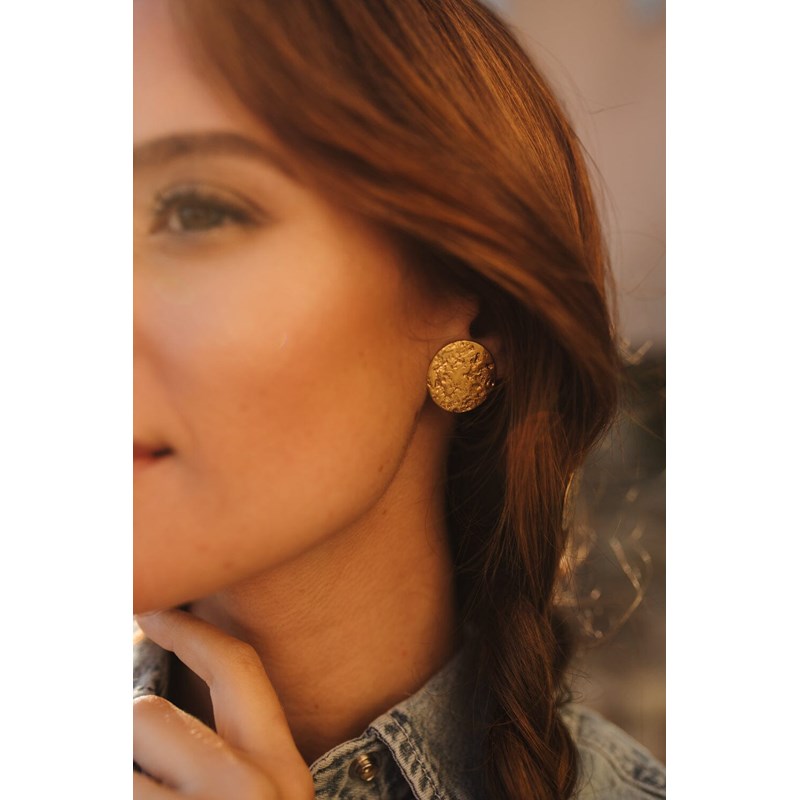 maxi boucles d'oreilles puces ronds martelés plaqué argent - HESTIA - vue 4