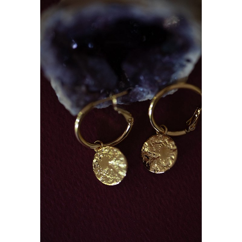 mini boucles d'oreilles créoles ronds martelés doré à l'or fin - HESTIA - vue 3