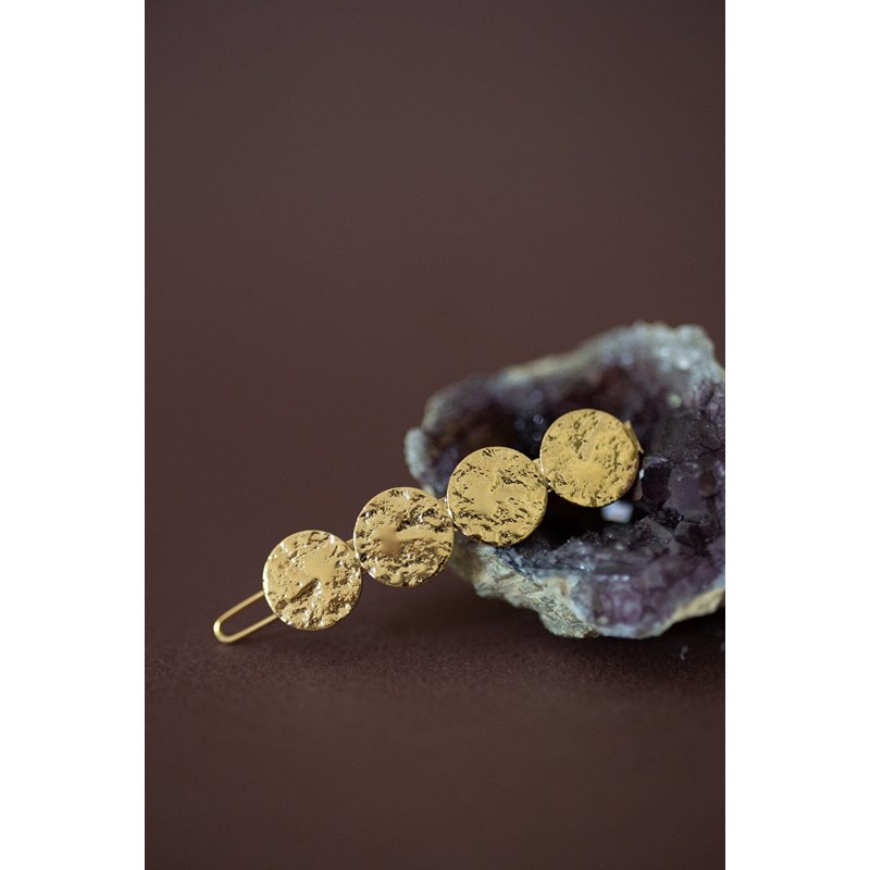 mini barrette ronds martelés doré à l'or fin - HESTIA - vue 3