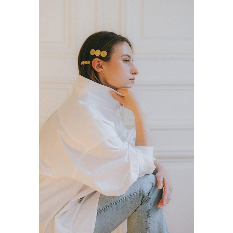 mini barrette ronds martelés doré à l'or fin - HESTIA - vue 4