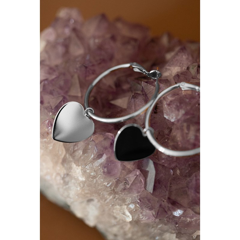 petites boucles d'oreilles créoles coeurs plaqué argent - APHRODITE - vue 4