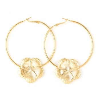 boucles d'oreilles créoles fleurs doré à l'or fin - HÉLIOS