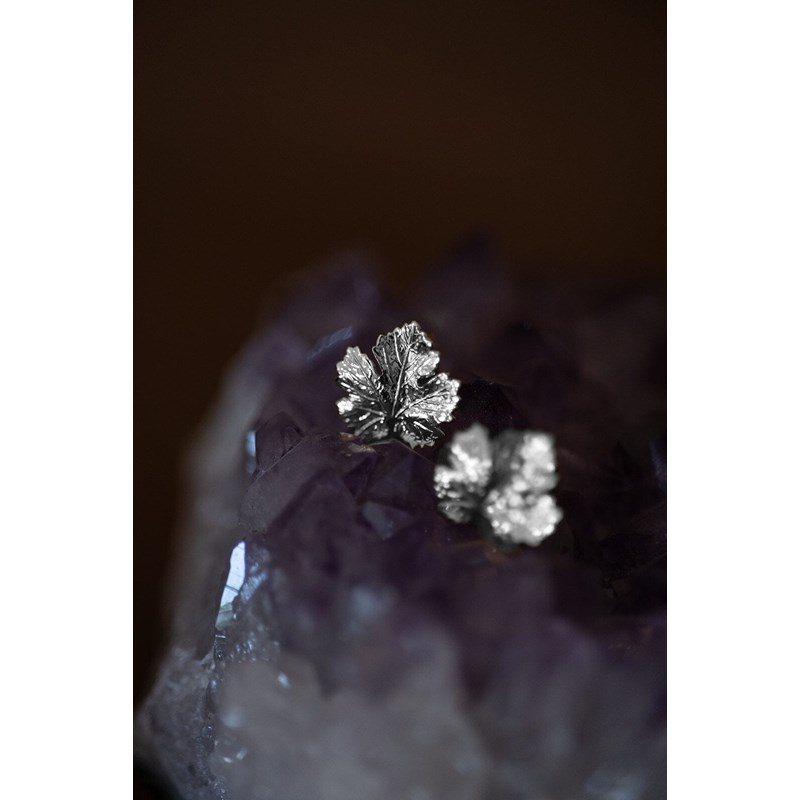 boucles d'oreilles puces feuilles plaqué argent - HÉRA - vue 2
