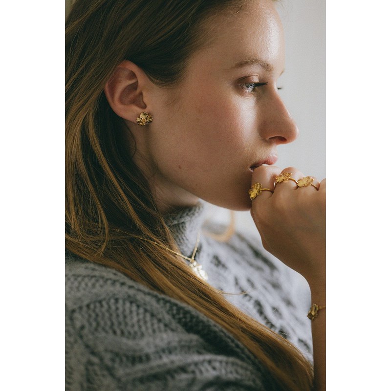 boucles d'oreilles puces feuilles plaqué argent - HÉRA - vue 5