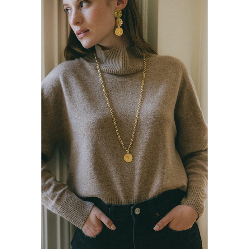 maxi boucles d'oreilles puces pendantes ronds martelés doré à l'or fin - HESTIA - vue 4
