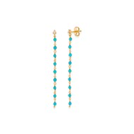 Boucles D'oreilles Argent Dorée Chaine Longue Et Pierres Turquoise